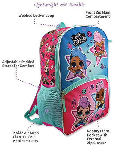 L.O.L. Surprise! Dolls Girls 16" Backpack 5 piece School Set (One Size, Blue/Pink)