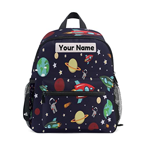 OREZI Custom Kid's Name Toddler Backpack,Personalized Backpack with Name/Text Daycare Bag,Customization (Outer Space Rocket Planets Star Astronaut) Nursery Bag Preschool Backpack Baby Diaper Bag