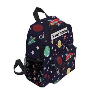 OREZI Custom Kid's Name Toddler Backpack,Personalized Backpack with Name/Text Daycare Bag,Customization (Outer Space Rocket Planets Star Astronaut) Nursery Bag Preschool Backpack Baby Diaper Bag