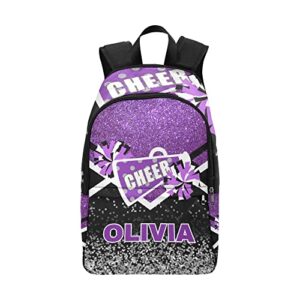 cuxweot personalized cheer cheerleader dark purple print backpack with name custom travel daypack bag for man woman gifts