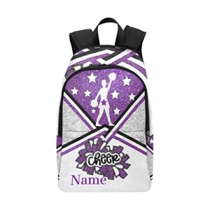 cuxweot personalized cheerleaders cheer purple color print backpack with name custom travel daypack bag for man woman gifts