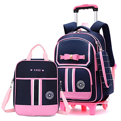 Mfikaryi Pretty Princess Girls Rolling Backpack,Kids Elementary Primary Wheeled Schoolbag