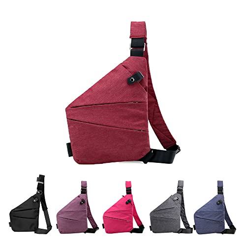 2023 New Personal Flex Bag,Anti-thief Slim Sling Bag,Side Crossbody Backpack,Waterproof Canvas Bags for Outdoor (Wine Red, Right)