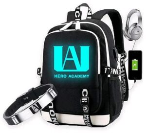 mcdreamusa academia backpack shoulder bag with usb charging port & gift bracelet anime school bookbag laptop backpack daypack