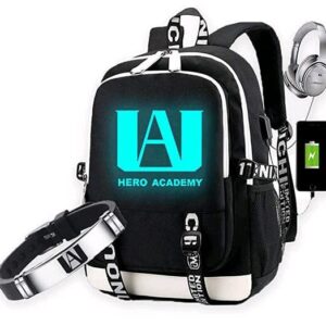 MCDREAMUSA Academia Backpack Shoulder Bag with USB Charging Port & Gift Bracelet Anime School Bookbag Laptop Backpack Daypack