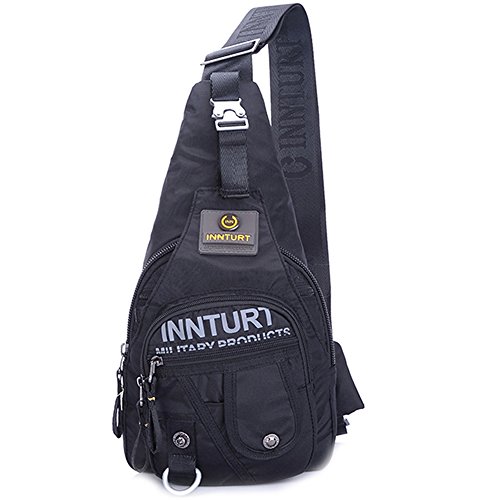 Innturt Nylon Sling Bag Small Backpack Crossbody Shoulder Bag Sling Pack Black