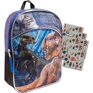 jurassic world dinosaur mini backpack set — deluxe 11″ jurassic world backpack for kids boys toddlers with dinotrux stickers (jurassic world school party supplies)