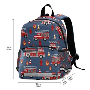 Fisyme Fire Trucks Blue Backpack Schoolbag Kids Daypack Toddler Travel School Bag Small Mini Backpacks for Kindergarten Preschool Nursery Children Boys Girls with Chest Strap