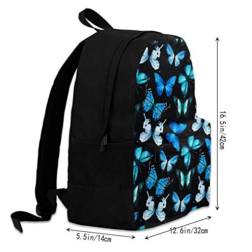 JASMODER Blue Watercolor Butterfly Y2K laptop Pack Travel School College Backpack For Teen Boys Girls