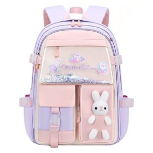 vjqb bunny backpack, bunny school backpack, bunny backpack for girls, bunny backpack for school (a-large-purple)