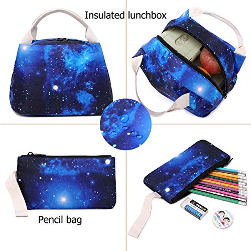 JIANYA Galaxy Backpack for Boys and Girls, Kids Backpack with Lunch Box Boy Backpack Girls School Book Bags