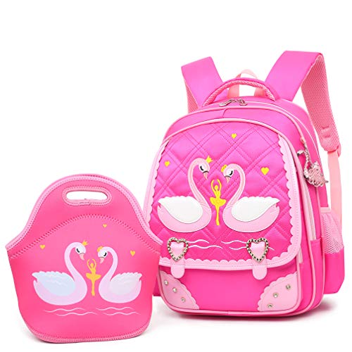 Moonmo Cute Swan Ballet Dancing Girl Diamond Sequins Waterproof Princess School Backpack Set Girls Book Bag (Large, Rose Set)