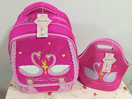 Moonmo Cute Swan Ballet Dancing Girl Diamond Sequins Waterproof Princess School Backpack Set Girls Book Bag (Large, Rose Set)