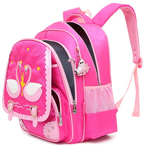 Moonmo Cute Swan Ballet Dancing Girl Diamond Sequins Waterproof Princess School Backpack Set Girls Book Bag (Large, Rose Set)