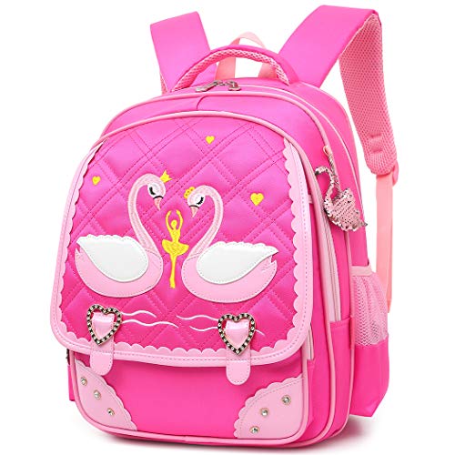 Moonmo Cute Swan Ballet Dancing Girl Diamond Sequins Waterproof Princess School Backpack Set Girls Book Bag (Large, Rose Set)