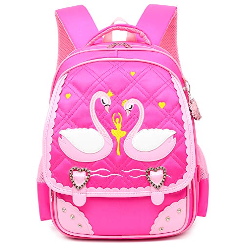 Moonmo Cute Swan Ballet Dancing Girl Diamond Sequins Waterproof Princess School Backpack Set Girls Book Bag (Large, Rose Set)