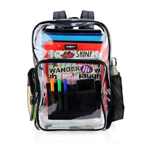 smarty large heavy duty clear backpack v5.5 durable transparent see through bag (black, front mesh organizer)