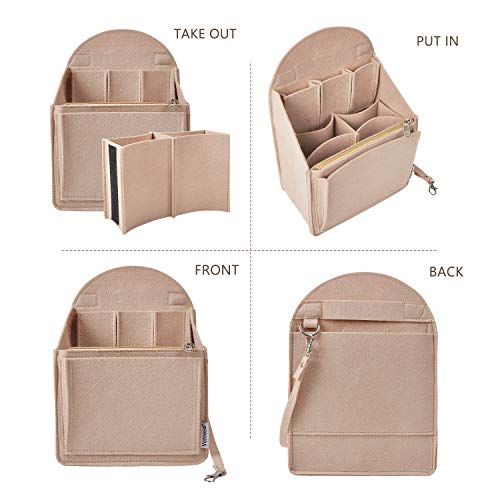 Vercord Felt Backpack Organizer Rucksack Insert Liner Inside Daypack Shoulder Bag Beige Small