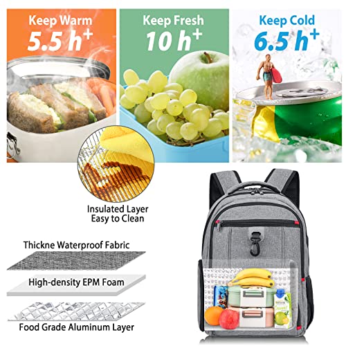 Lunch Backpack, Insulated Cooler Lunch Bag Backpack, Extra Large Travel 17.3 Laptop Back Pack Durable Computer College School Bookbag with USB Port for Women Men for Men Women Work Hiking Picnic