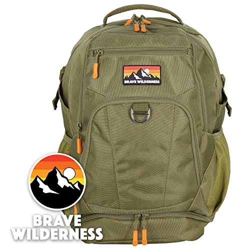 Brave Wilderness Durable Outdoor Capable Backpack made with a Ballistic Nylon Shell and Six Pockets by Coyote Peterson (Olive)