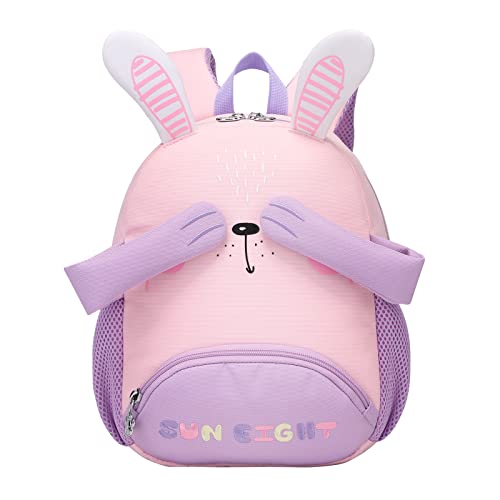 Tanou Toddler Backpack for Girls, 11'' Kids Backpacks for Pre-kindergarten, Cute Cartoon Animal Style School Bag for Little Kids Aged 1-3 Years, Pink Rabbit