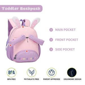 Tanou Toddler Backpack for Girls, 11'' Kids Backpacks for Pre-kindergarten, Cute Cartoon Animal Style School Bag for Little Kids Aged 1-3 Years, Pink Rabbit