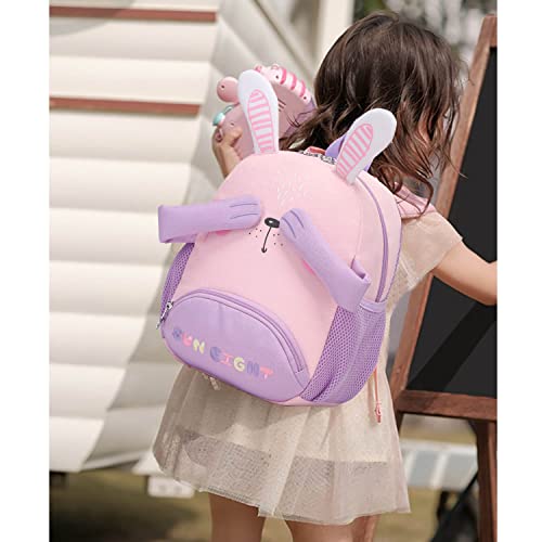 Tanou Toddler Backpack for Girls, 11'' Kids Backpacks for Pre-kindergarten, Cute Cartoon Animal Style School Bag for Little Kids Aged 1-3 Years, Pink Rabbit