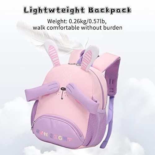 Tanou Toddler Backpack for Girls, 11'' Kids Backpacks for Pre-kindergarten, Cute Cartoon Animal Style School Bag for Little Kids Aged 1-3 Years, Pink Rabbit