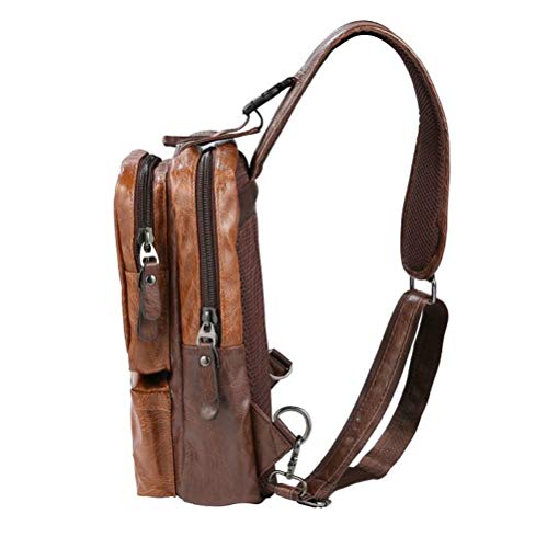 QICHUANG Men Vintage Sling Bag PU Leather Crossbody Unbalance Shoulder Bag with USB Charging Port Gift for Men