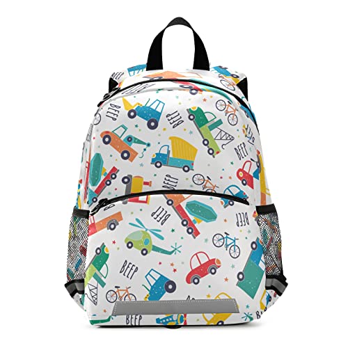 MCHIVER Transportation Cars Toddler Backpack for Preschool Kids School Backpack for Girls Boys Cute Bookbag with Leash for Travel