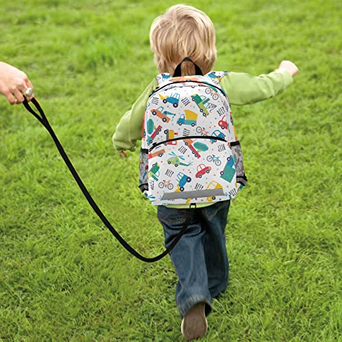 MCHIVER Transportation Cars Toddler Backpack for Preschool Kids School Backpack for Girls Boys Cute Bookbag with Leash for Travel