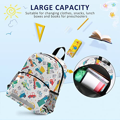 MCHIVER Transportation Cars Toddler Backpack for Preschool Kids School Backpack for Girls Boys Cute Bookbag with Leash for Travel