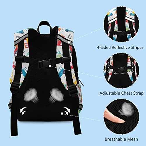 MCHIVER Transportation Cars Toddler Backpack for Preschool Kids School Backpack for Girls Boys Cute Bookbag with Leash for Travel