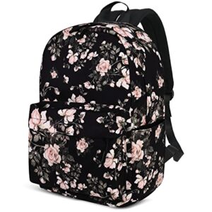 sinpooo canvas backpack ,washable recycle cotton 15.8 inch backpack purse for women fashion, college back pack bag for women daypack travel business work bag(flower)