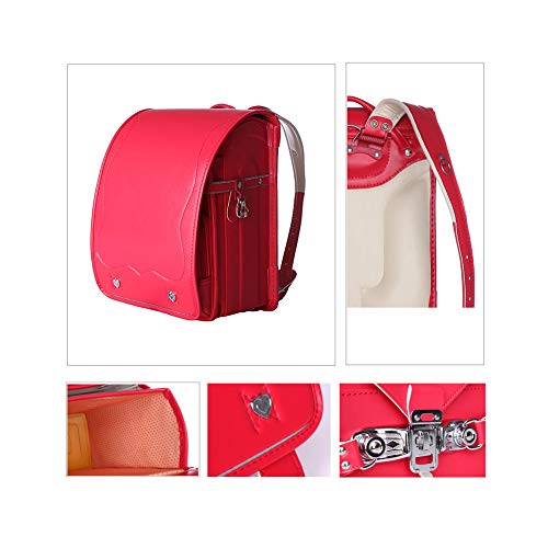 Dream-Fly Ransel Randoseru automatic Lock Japanese school bags for girls boys PU Leather , Red-1