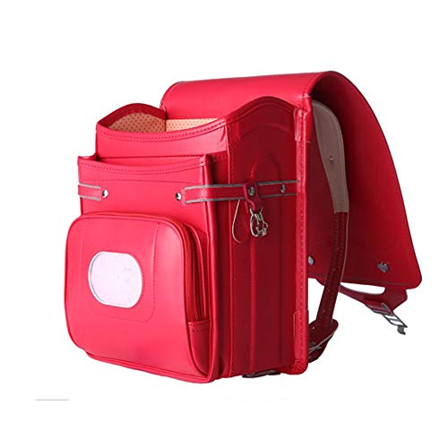 Dream-Fly Ransel Randoseru automatic Lock Japanese school bags for girls boys PU Leather , Red-1