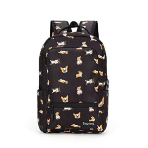 cute corgi dog backpacks for girls boys school backpack school bags for women men teens (black)