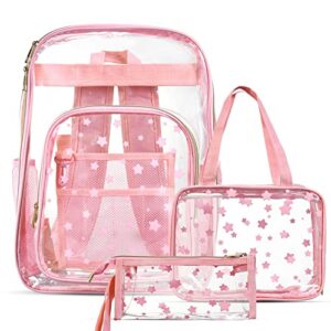 feolaviy clear backpack stadium approved backpack for girls 3 clear stadium backpack set heavy duty transparent bookbag see through pvc school bag transparent backpack