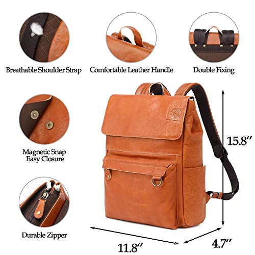 G-FAVOR Leather Backpack for Women Leather Laptop Rucksack Waterproof Bookbag College School Daypack