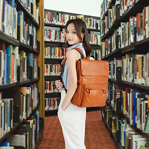 G-FAVOR Leather Backpack for Women Leather Laptop Rucksack Waterproof Bookbag College School Daypack