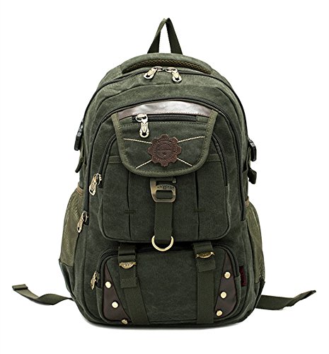 DRF Vintage Canvas Backpack Tactical Military Style 15.6" Laptop School Bag Rucksack BG-77 (Green)