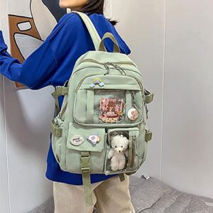 LELEBEAR Kawaii Backpack For School, Cute Bookbags With Kawaii Pin And Accessories For Teen Girls (Sage Green)
