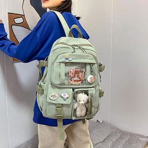 LELEBEAR Kawaii Backpack For School, Cute Bookbags With Kawaii Pin And Accessories For Teen Girls (Sage Green)