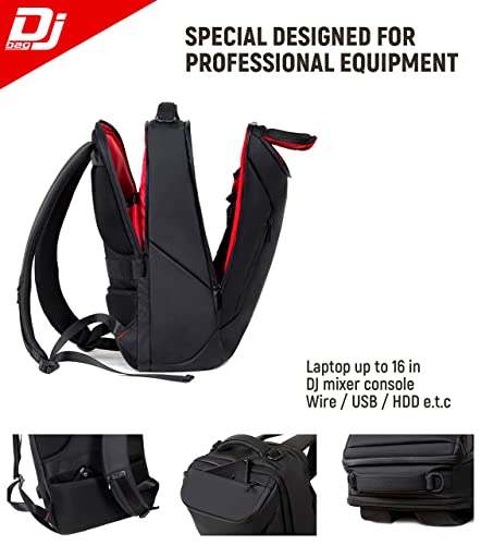 Professional Bag & Backpack for DJ gear + USB Charging Port. Pioneer DJM, DDJ. Denon. A&H. Hercules. Numark. Stanton. Trakror Controller. Work or travel DJ BAG - (19.68 x 13.00 x 6.30 in, Urban Black)