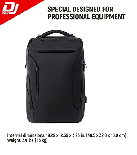 Professional Bag & Backpack for DJ gear + USB Charging Port. Pioneer DJM, DDJ. Denon. A&H. Hercules. Numark. Stanton. Trakror Controller. Work or travel DJ BAG - (19.68 x 13.00 x 6.30 in, Urban Black)