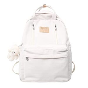 preppy backpacks for school, large capacity aesthetic school bags, lightweight casual daypack with cute doll for teens girls (white)