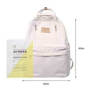 Preppy Backpacks for School, Large Capacity Aesthetic School Bags, Lightweight Casual Daypack with Cute Doll for Teens Girls (White)