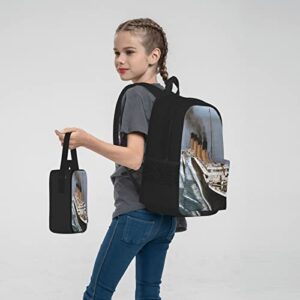 3 Piece Backpack Set Titanic Print School Bag,Travel Camping Daypack Students Bookbag Pencil Case Lunch Bag Combination