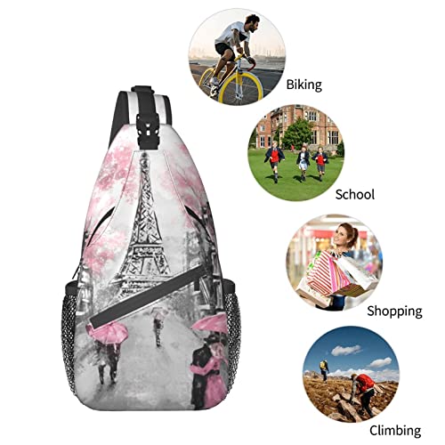 Yrebyou Art Paris Eiffel Chest Sling Bag Crossbody Backpack Travel Hiking Casual Daypack for Women Men Multipurpose Lightweight Fashion Shoulder Bag for Biking Climbing Runner