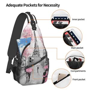 Yrebyou Art Paris Eiffel Chest Sling Bag Crossbody Backpack Travel Hiking Casual Daypack for Women Men Multipurpose Lightweight Fashion Shoulder Bag for Biking Climbing Runner